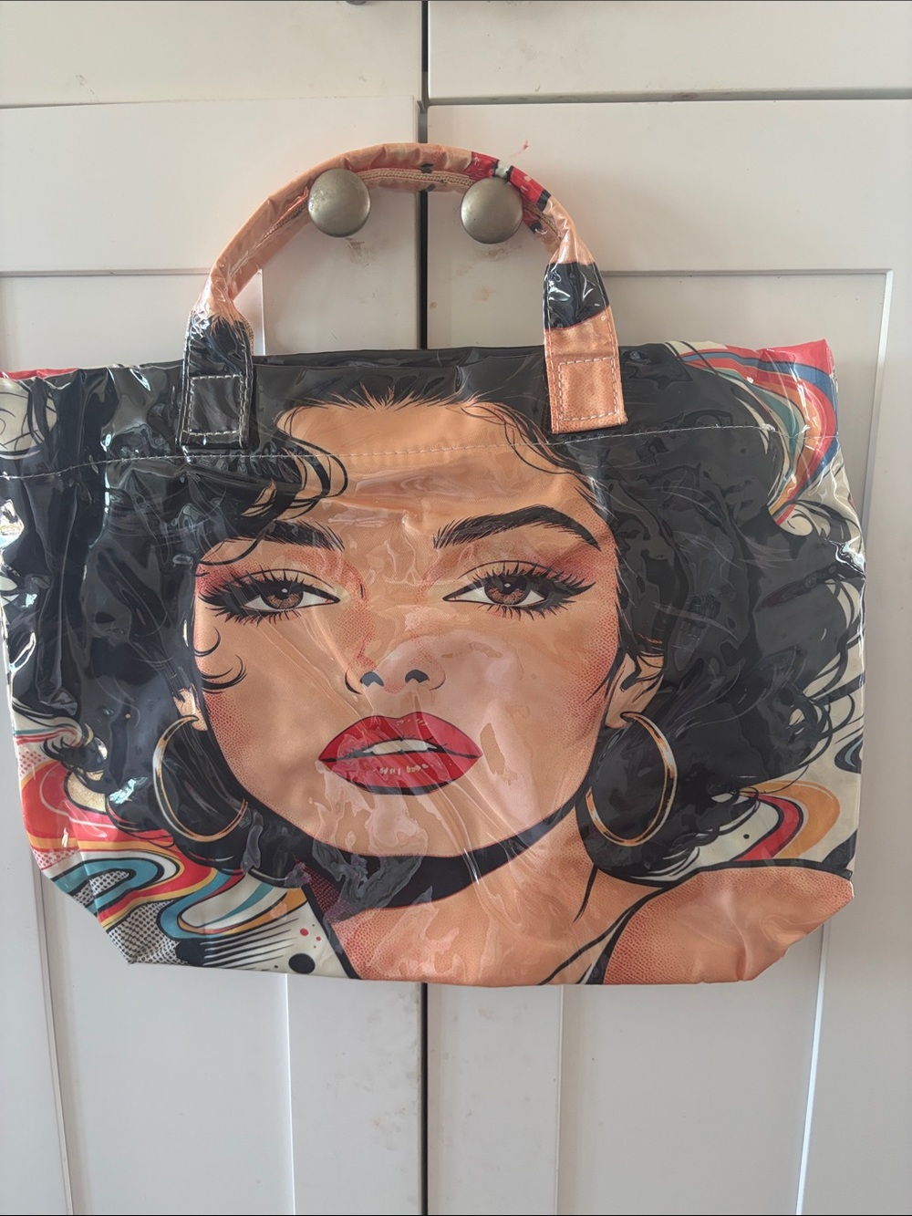 Graphic Pop Art Tote Bag - Black & Peach She is Gorgeous! 17’ long by 15’ Tall